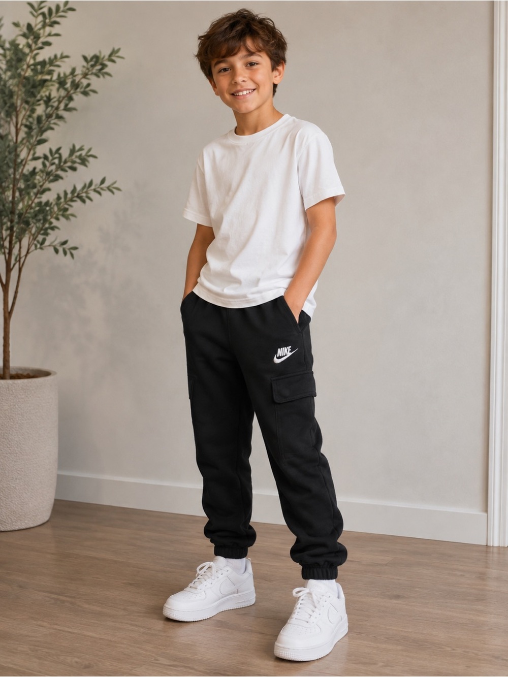Nike Kids Black Cargo Jogger Sweatpants White Logo- xs